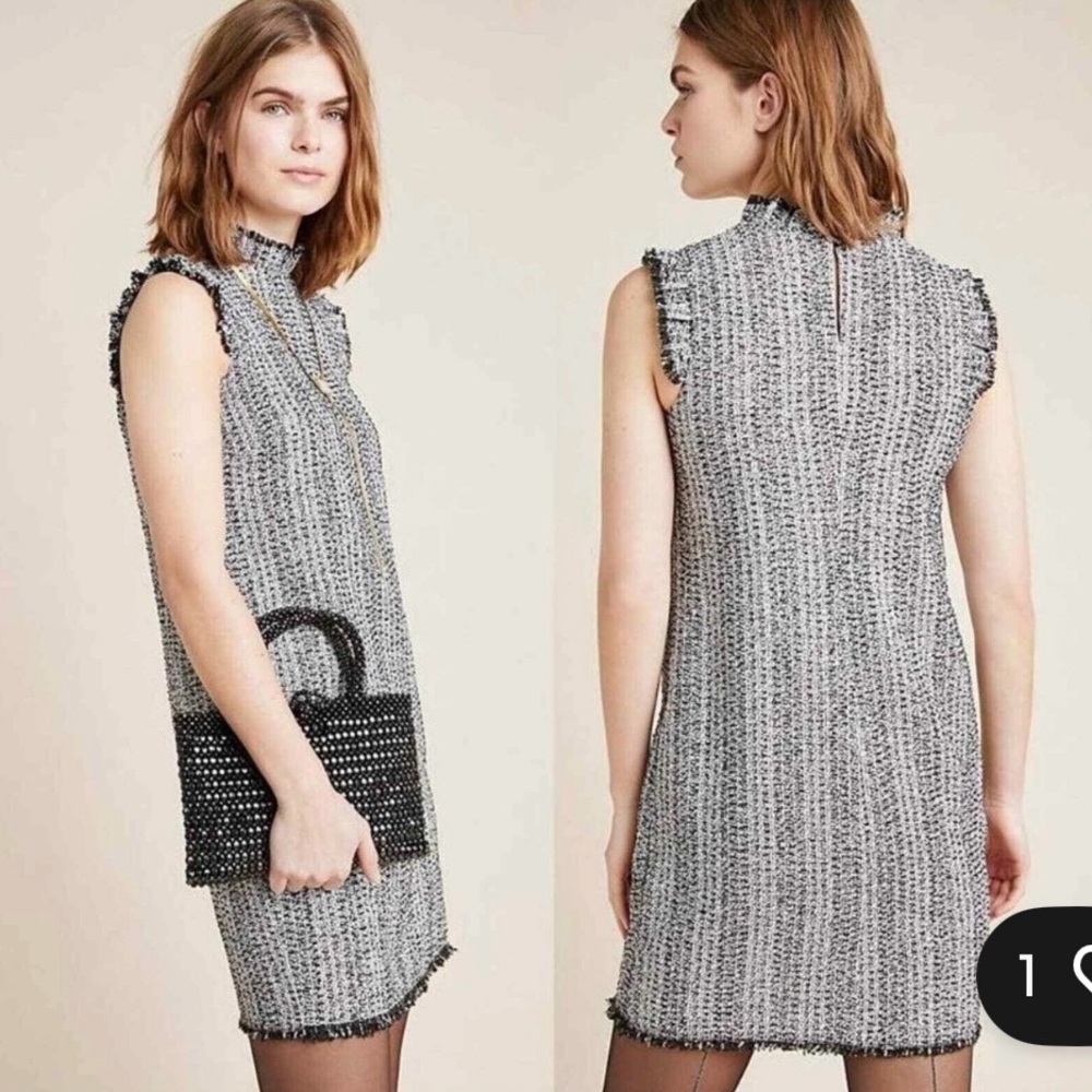 Eri + Ali Anthropologie Medium NWT Tori Metallic Tweed Shift Dress Sleek Classy